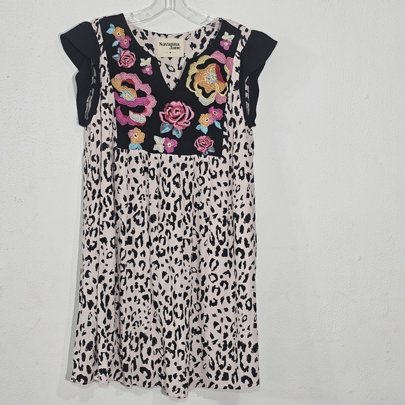 Savanna Jane Black Dress with Colorful Floral Embroidery Womens Leopard Print M - Picture 2 of 15